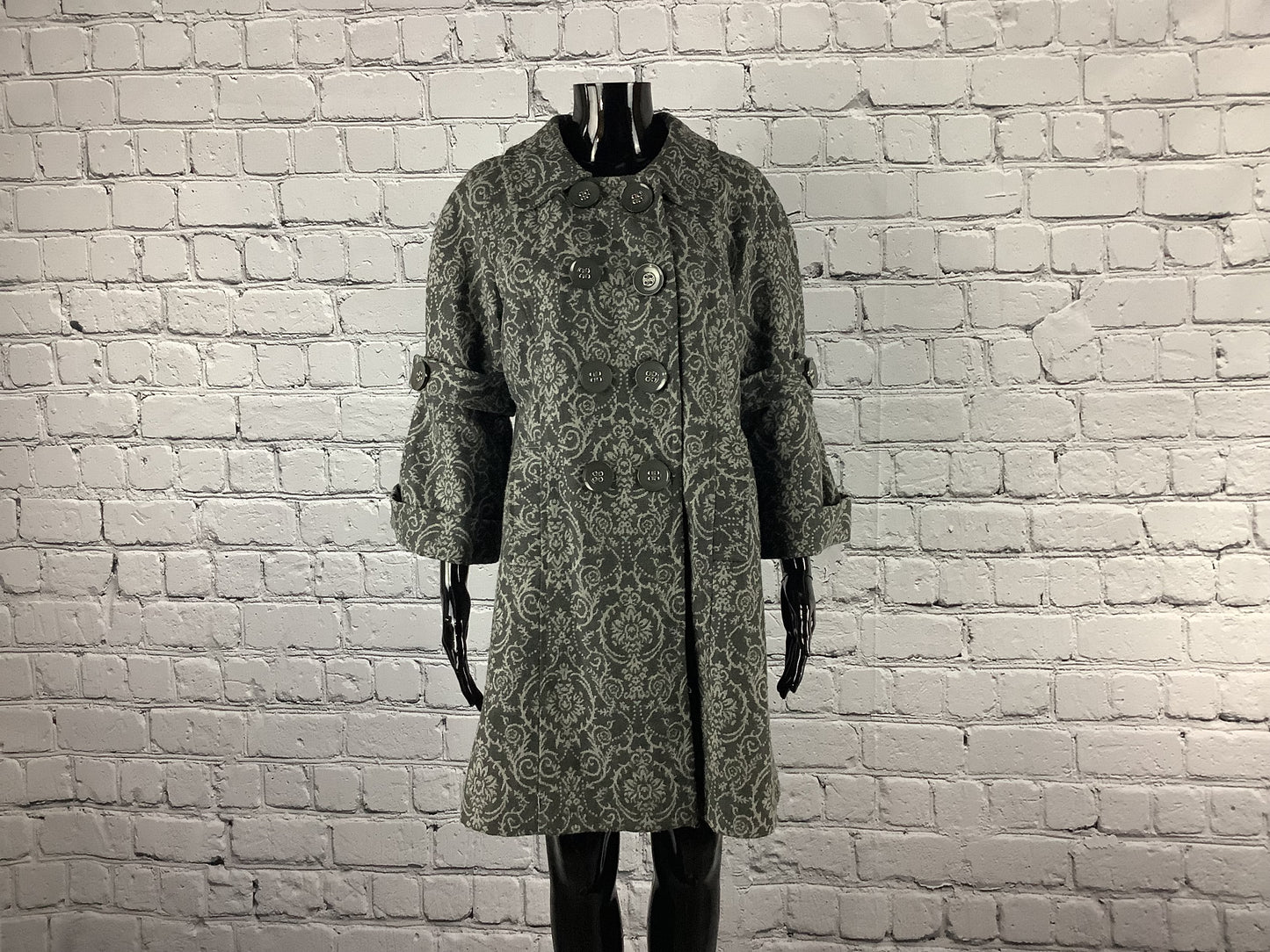 1950's Style Vintage Light and Dark Gray Floral Embroidered Coat