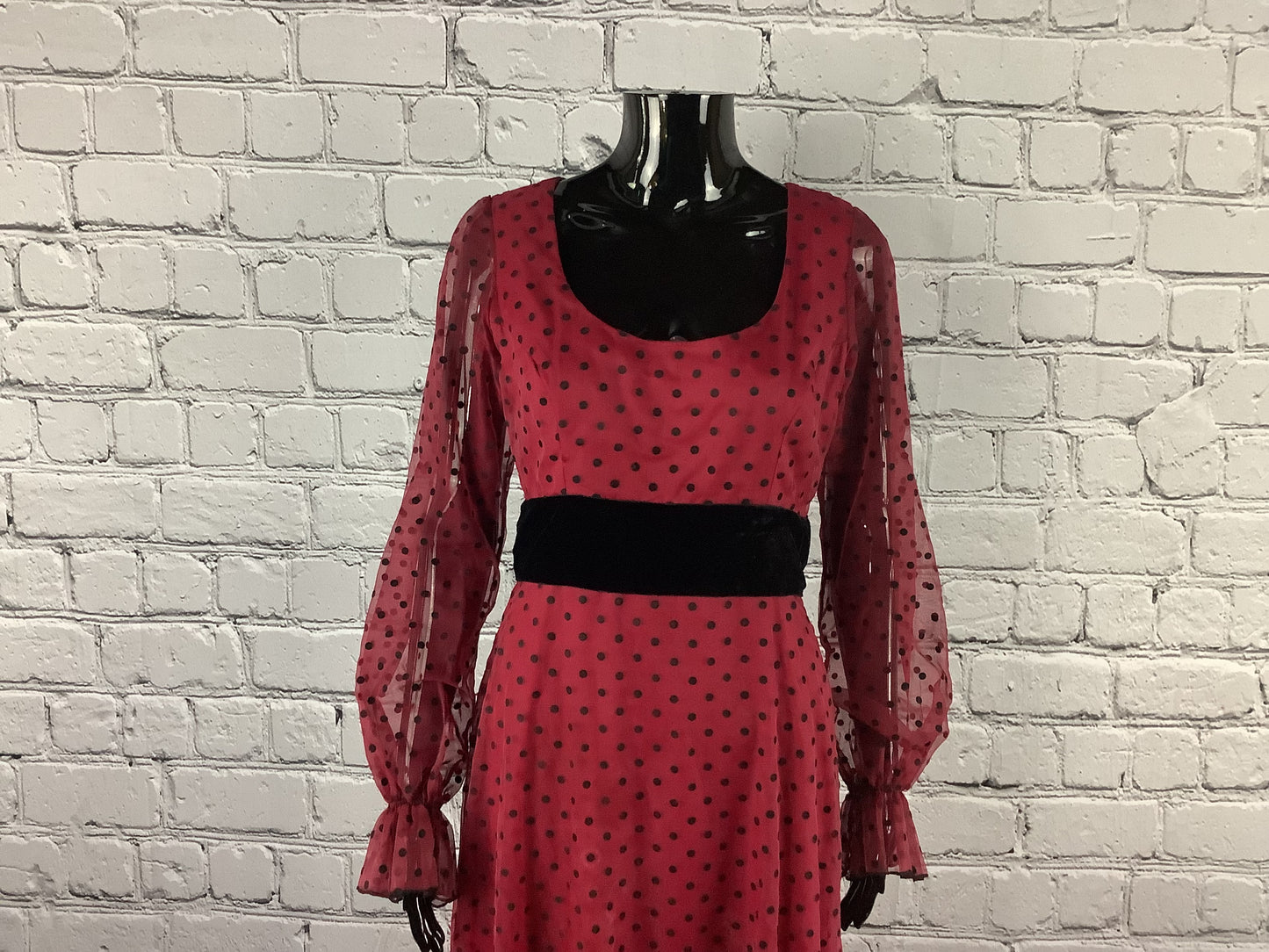 1960’s to 1970’s Vintage Red and Black Floor Length Polka Dot Dress