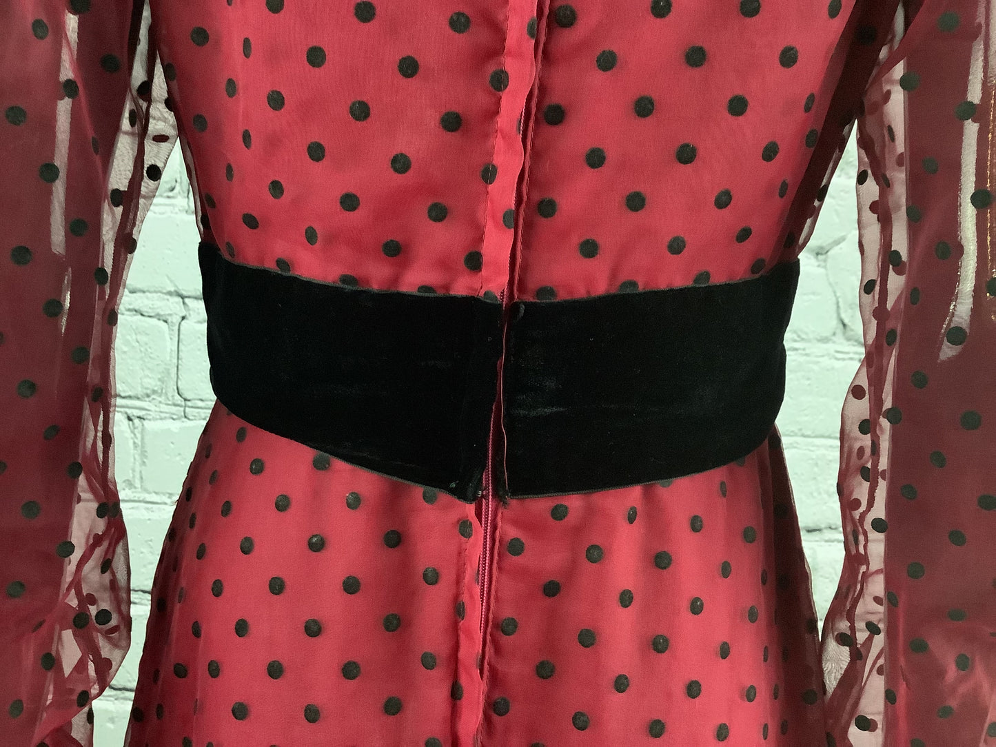 1960’s to 1970’s Vintage Red and Black Floor Length Polka Dot Dress