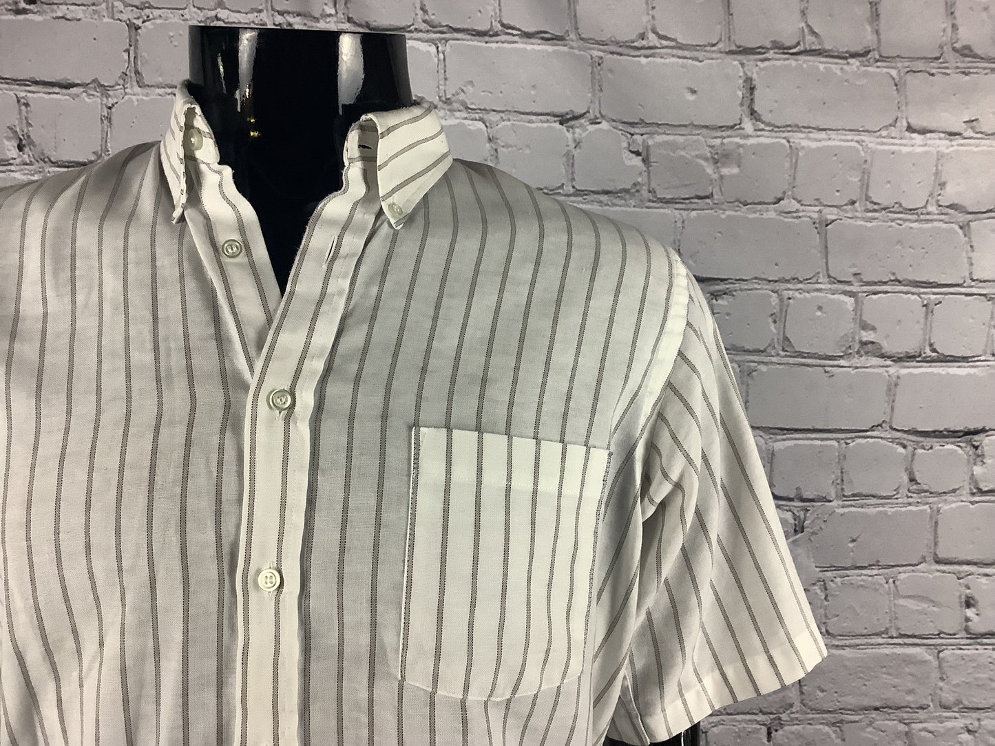 1990's Vintage White and Grey Striped Button Down Shirt
