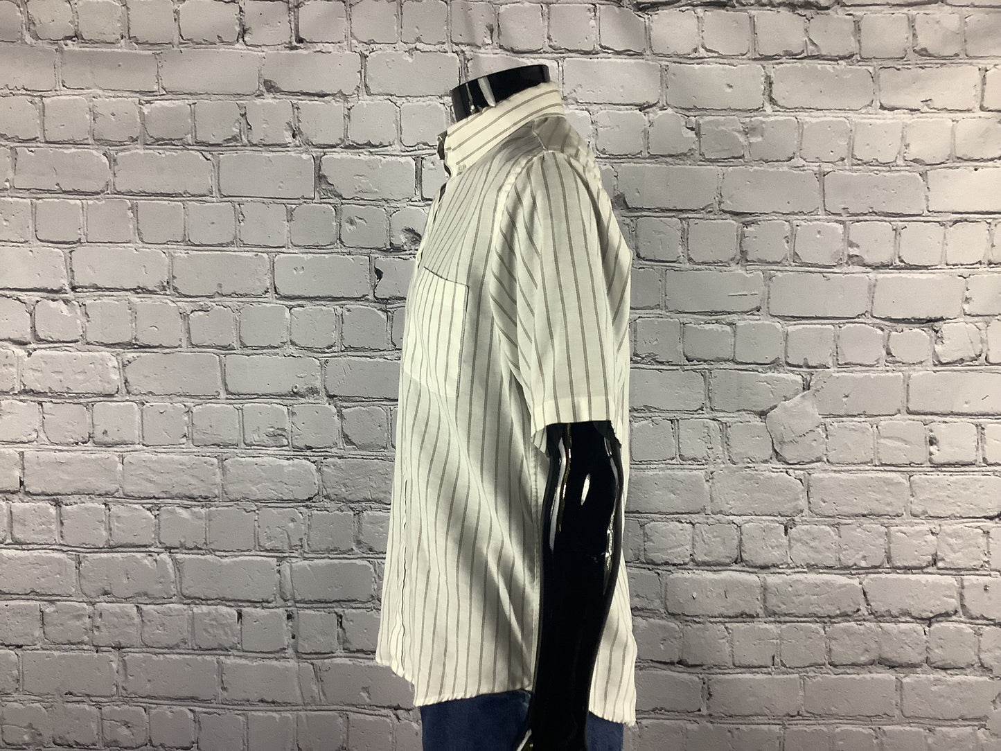 1990's Vintage White and Grey Striped Button Down Shirt
