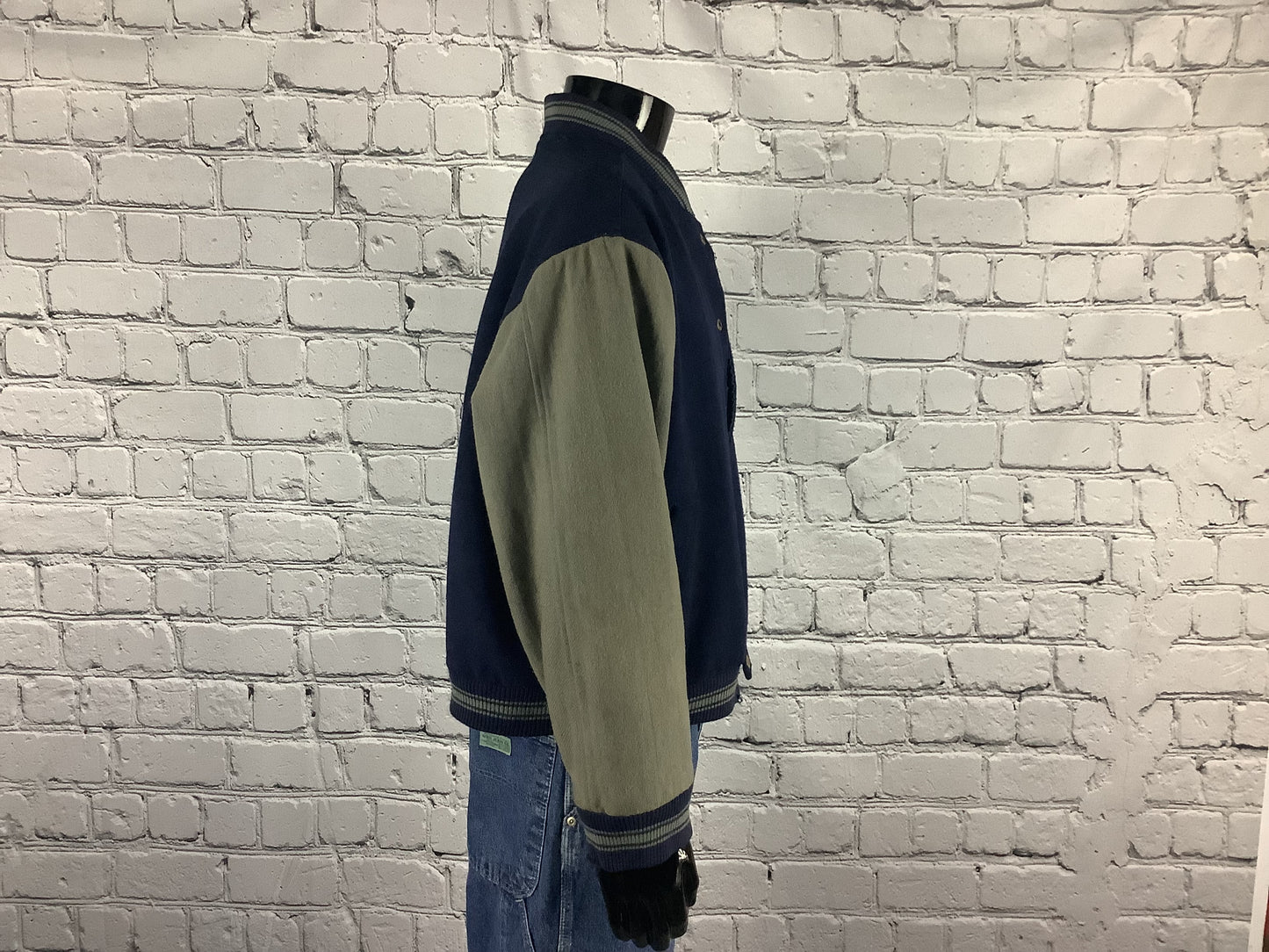 1990's Lived In Vintage Blue and Grey Reversible Varsity Jacket
