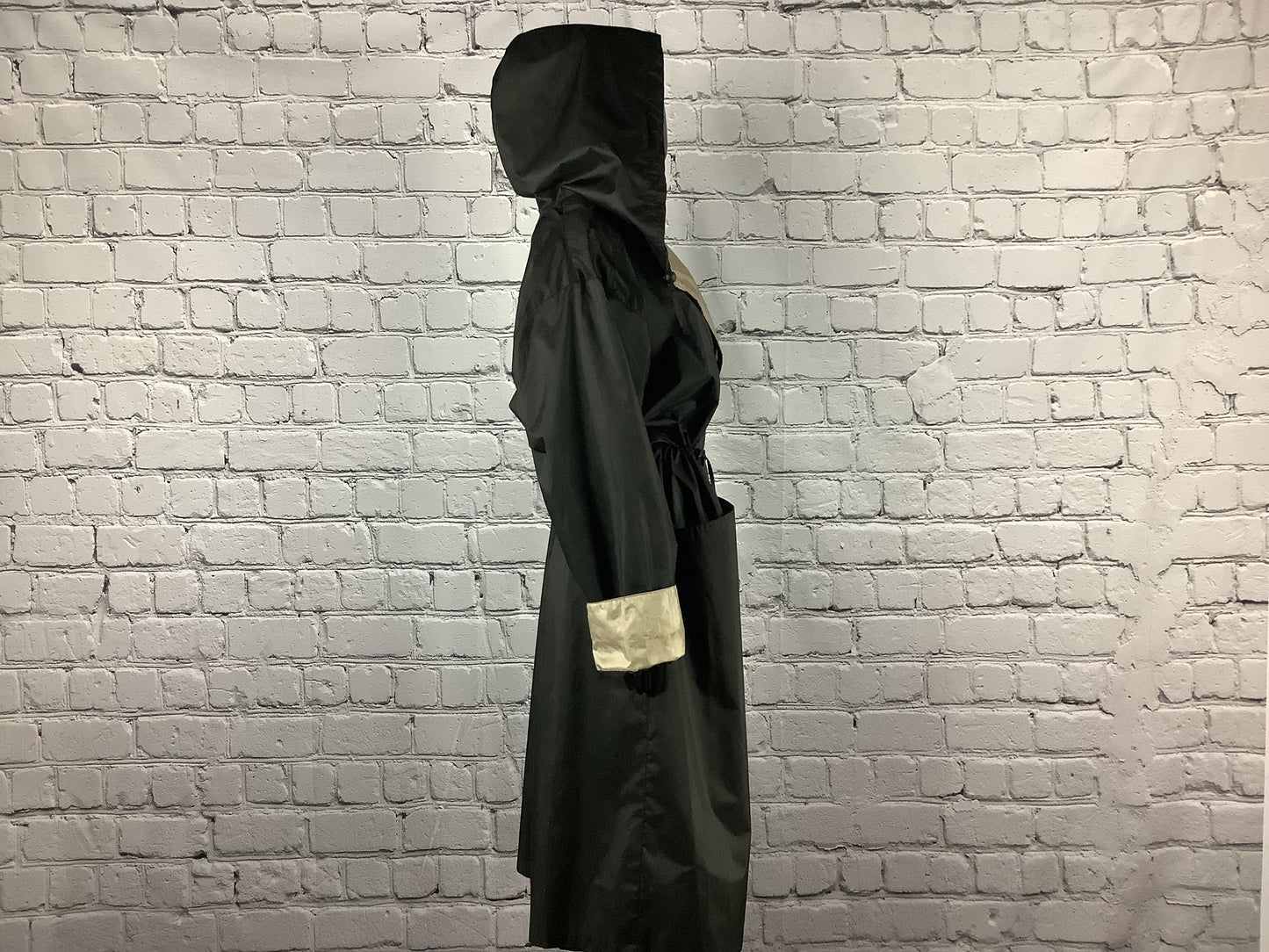 1980's Vintage Black Trench Coat with Metallic Lining