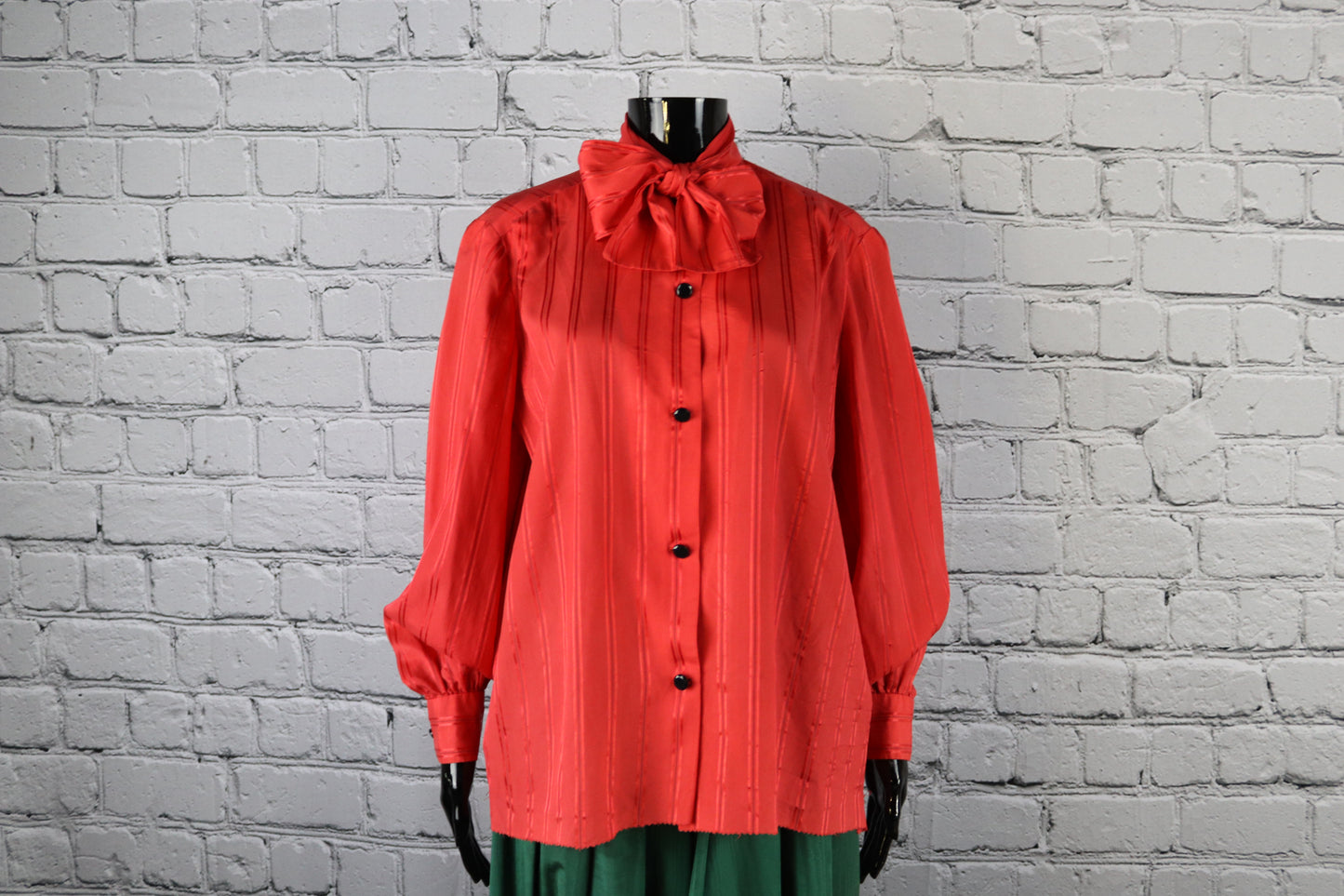 1980's Vintage Red and Black Striped Handmade Blouse with Bow