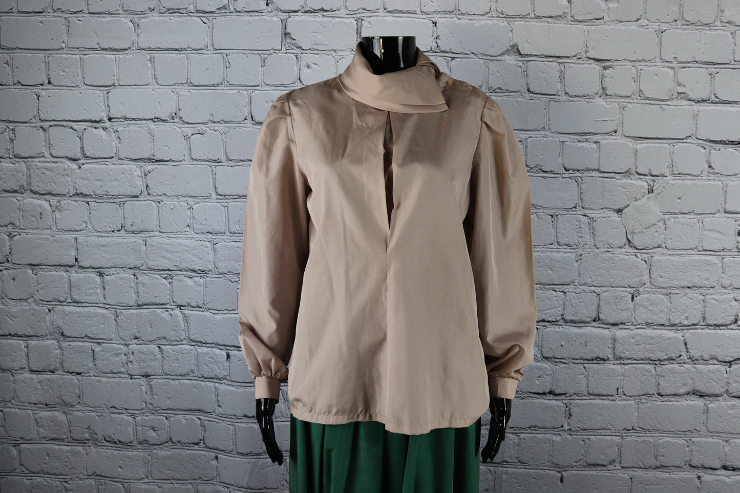 1970's Vintage Solid Tan Blouse with Capped Collar