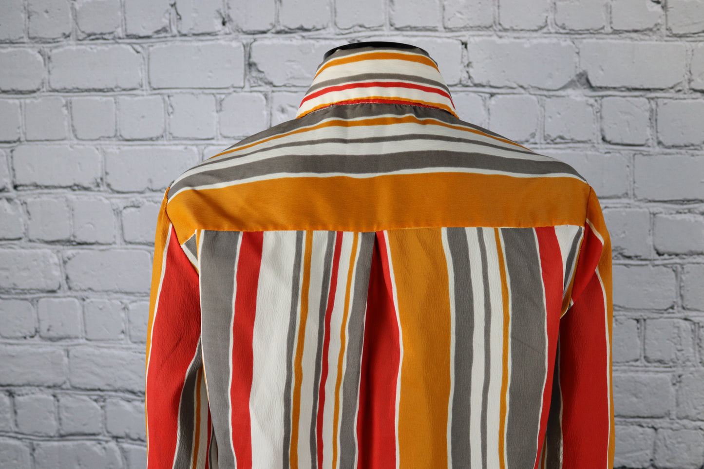 1970's Vintage Orange, Red, Grey and White Striped Blouse