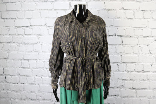 1970's Vintage Black Blouse with Brown Polka Dots