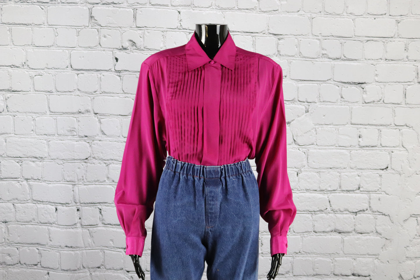 1980's Vintage Fuchsia Pink Pleated Shirt