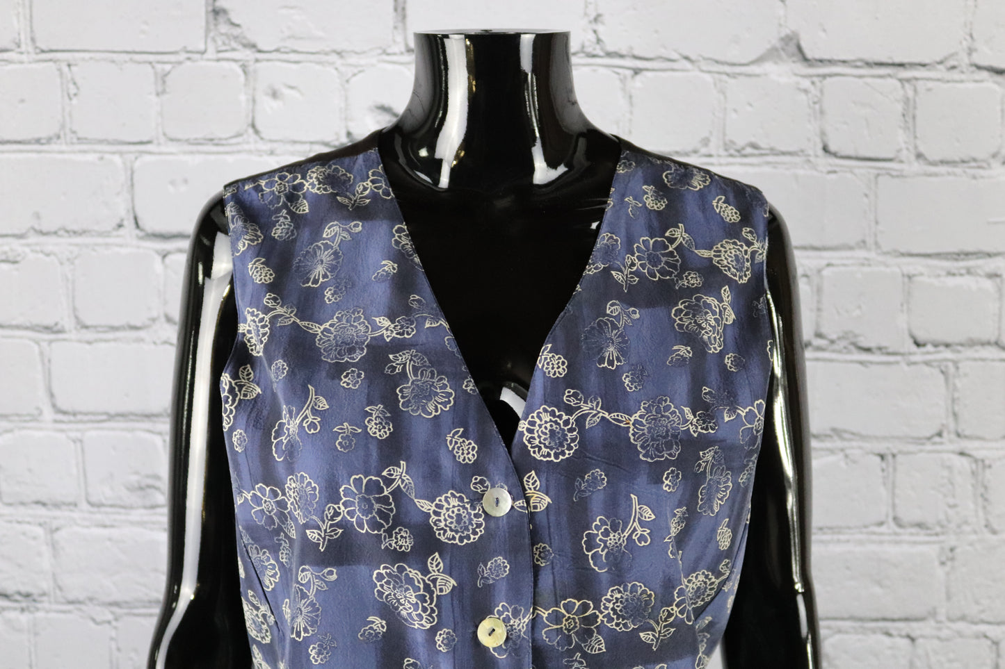 1990's Vintage Blue and White Floral Silk Vest